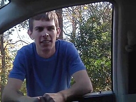 Blue T-shirt Twink Sucking Cock In The Car