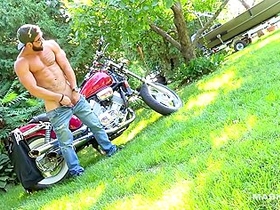 Hunky Biker Jerks Dick Outside