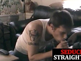 Inked Straighty Gets His Cock Sucked By Horny Step daddy