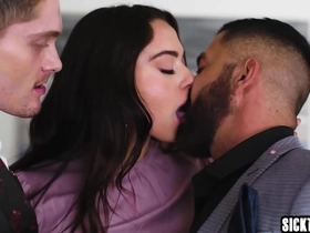 Bisexual guys Jay Tee and big cock Dominic Pacifico fucked hot big ass teen Sophia Burns after perfect blowjob