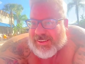 ejaculates secretly under his lounge chair at the country club pool